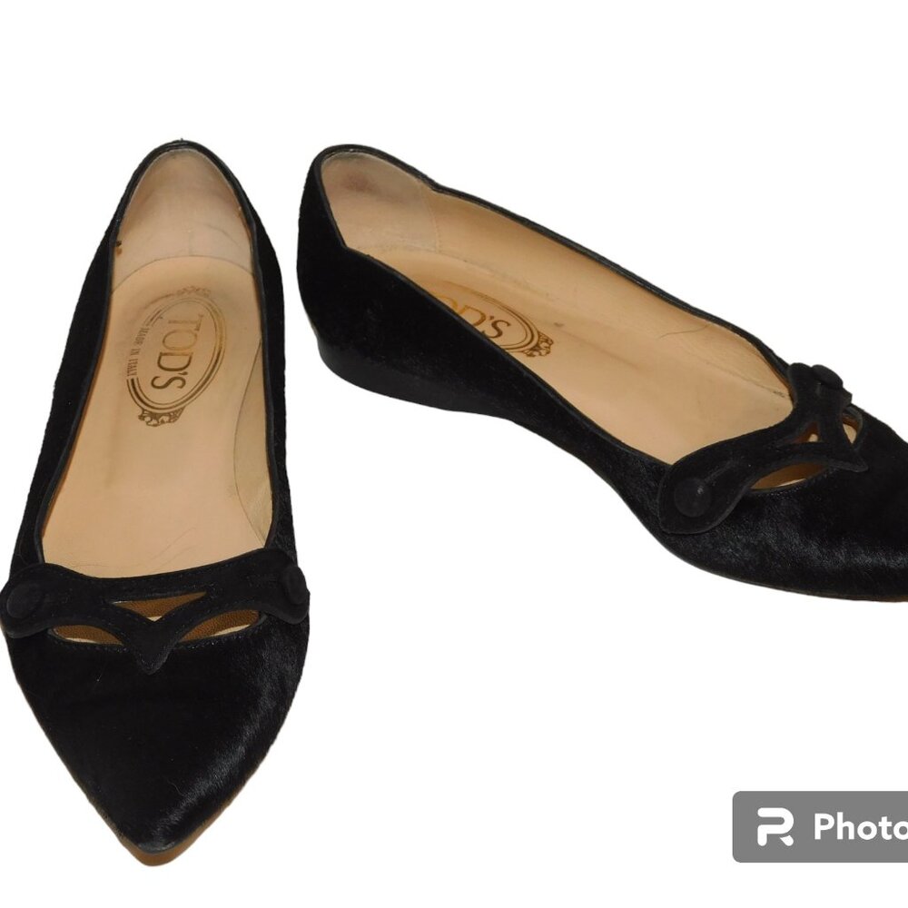 Tod's Black Slip On Calf Or Pony Hair Flats Made In Italy Size 7
